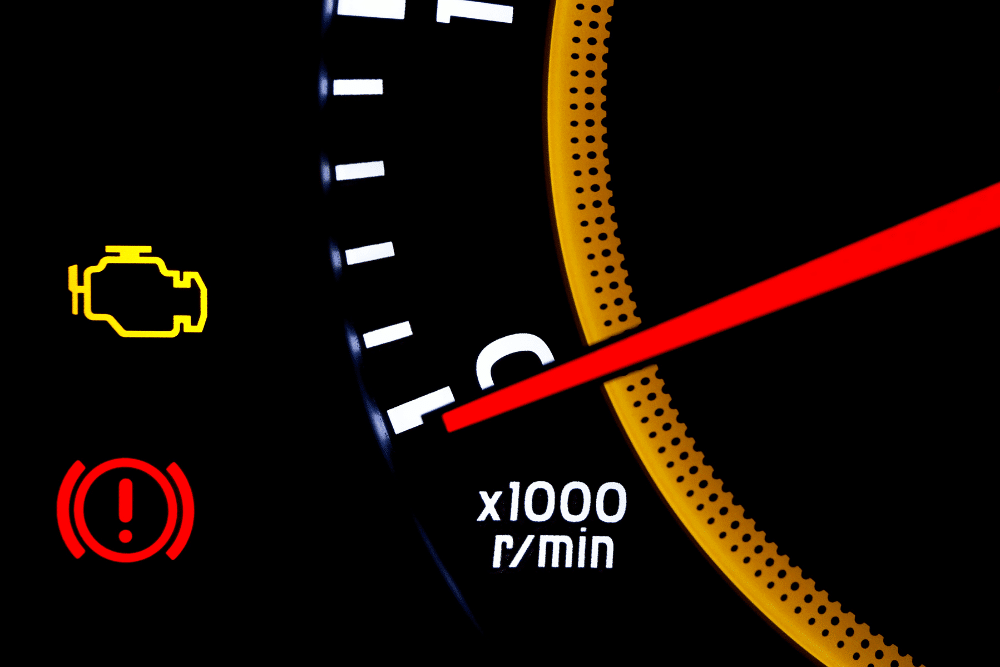 Dashboard with illuminated check engine light symbol — C&M Auto Service in Morgan Hill provides expert diagnostics and repairs for all makes and models.