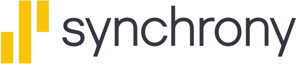 Synchrony logo featuring three vertical yellow bars of varying heights on the left, followed by the word “synchrony” in bold, black lowercase letters—a symbol often seen in trusted auto repair financing solutions.